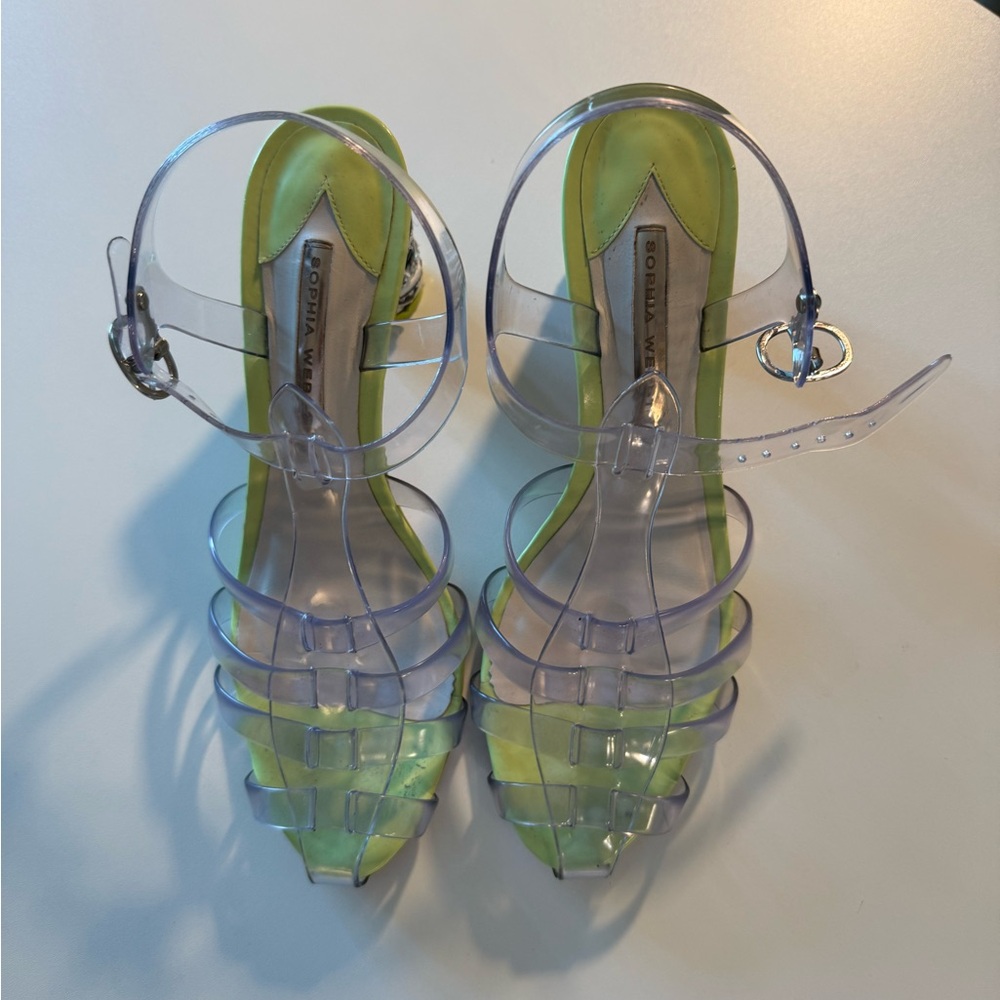 Sophia Webster Clear and Green Strappy Heels